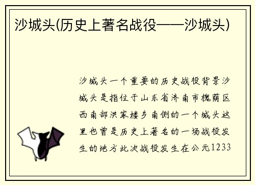 沙城头(历史上著名战役——沙城头)
