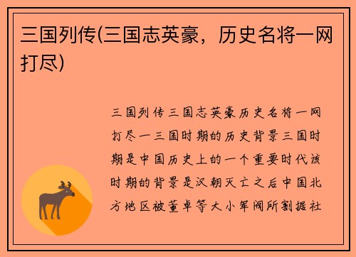 三国列传(三国志英豪，历史名将一网打尽)